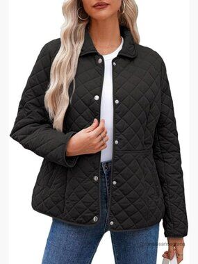 Women's Quilted Puffer Jacket Long Sleeve Button Down Winter Coat Casual